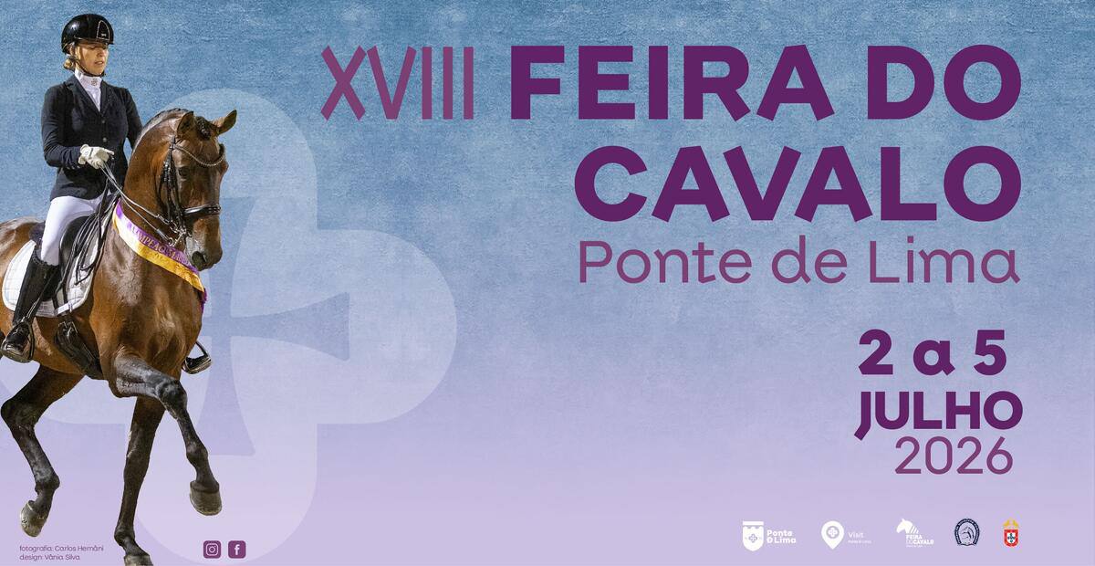 Offizielles Poster der XVIII Feira do Cavalo 2026 in Ponte de Lima mit Reiterin auf Pferd